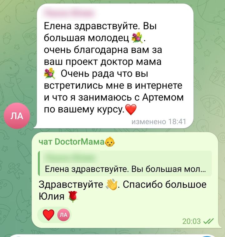 Отзыв мамы: благодарность Елене за проект, занимается с сыном по курсу.
